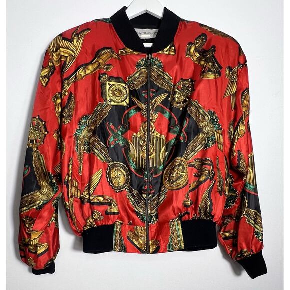 Vintage Nicole By J Farah Imports Print Bomber Jacket Large Made In Korea - Picture 1 of 9